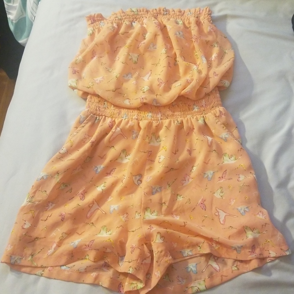 Peach strapless romper
